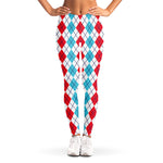 Red And Blue Argyle Pattern Print Women's Leggings