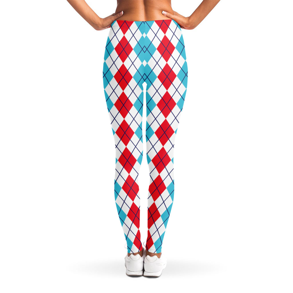 Red And Blue Argyle Pattern Print Women's Leggings