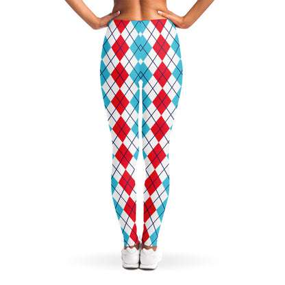 Red And Blue Argyle Pattern Print Women's Leggings
