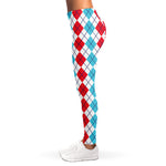 Red And Blue Argyle Pattern Print Women's Leggings