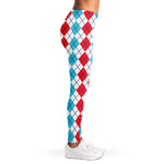 Red And Blue Argyle Pattern Print Women's Leggings