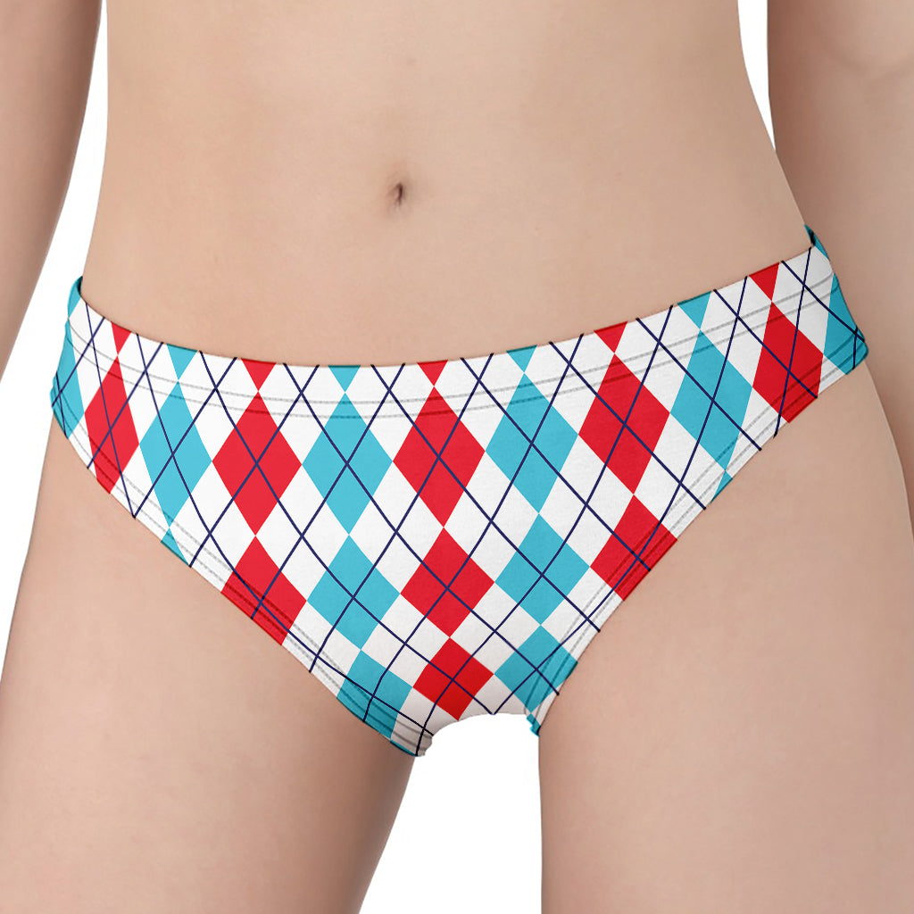 Red And Blue Argyle Pattern Print Women's Panties