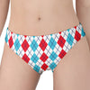 Red And Blue Argyle Pattern Print Women's Panties