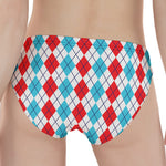 Red And Blue Argyle Pattern Print Women's Panties