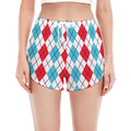 Red And Blue Argyle Pattern Print Women's Split Running Shorts