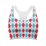 Red And Blue Argyle Pattern Print Women's Sports Bra