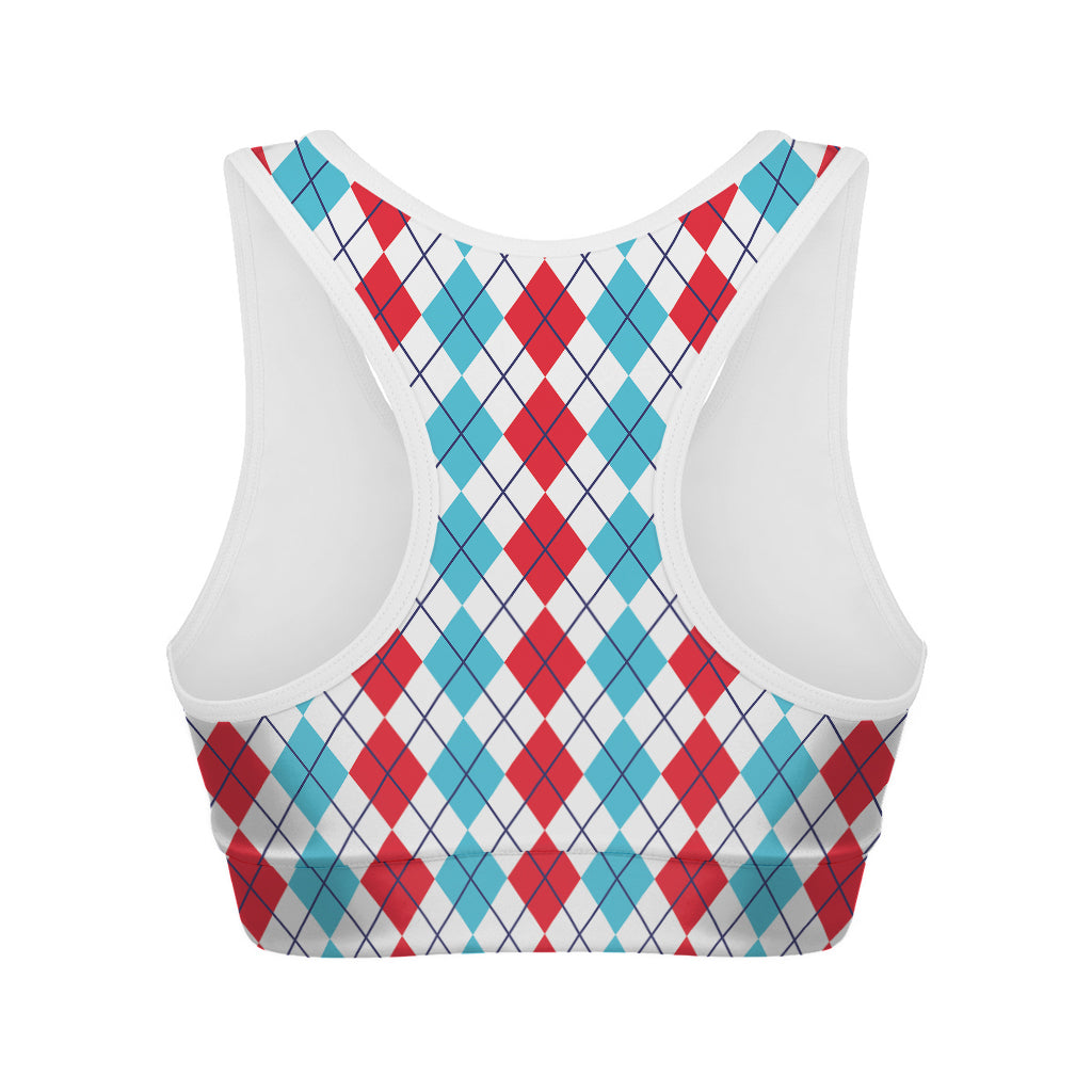 Red And Blue Argyle Pattern Print Women's Sports Bra