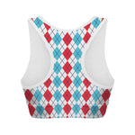 Red And Blue Argyle Pattern Print Women's Sports Bra