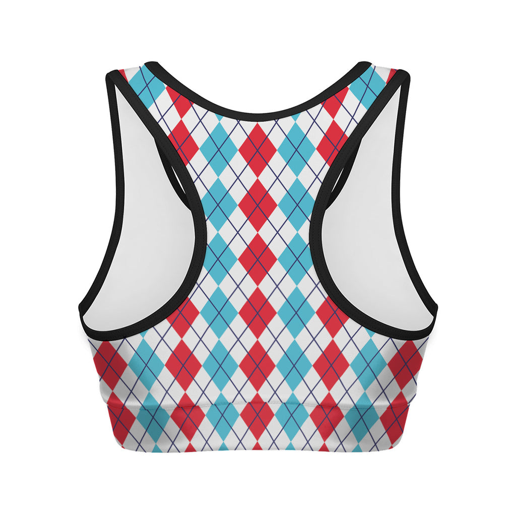 Red And Blue Argyle Pattern Print Women's Sports Bra