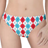 Red And Blue Argyle Pattern Print Women's Thong