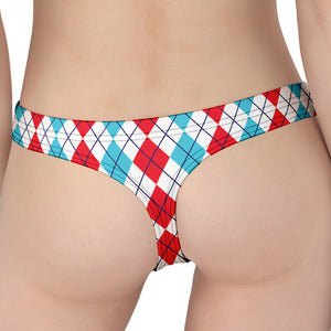 Red And Blue Argyle Pattern Print Women's Thong