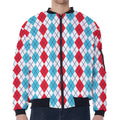 Red And Blue Argyle Pattern Print Zip Sleeve Bomber Jacket