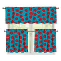 Red And Blue Carnation Pattern Print 3 Piece Kitchen Curtains
