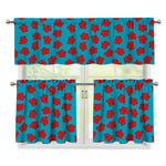 Red And Blue Carnation Pattern Print 3 Piece Kitchen Curtains