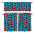 Red And Blue Carnation Pattern Print 3 Piece Kitchen Curtains