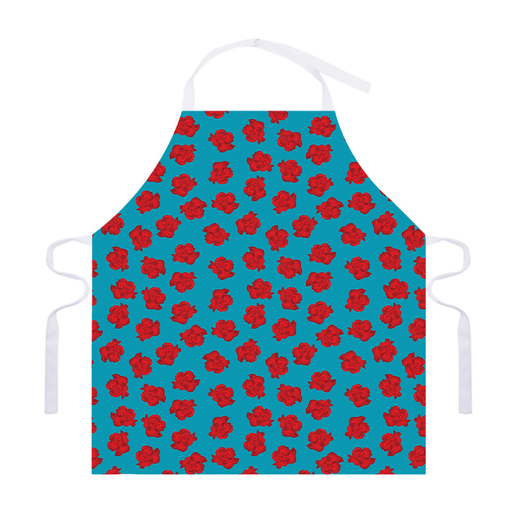Red And Blue Carnation Pattern Print Adjustable Apron