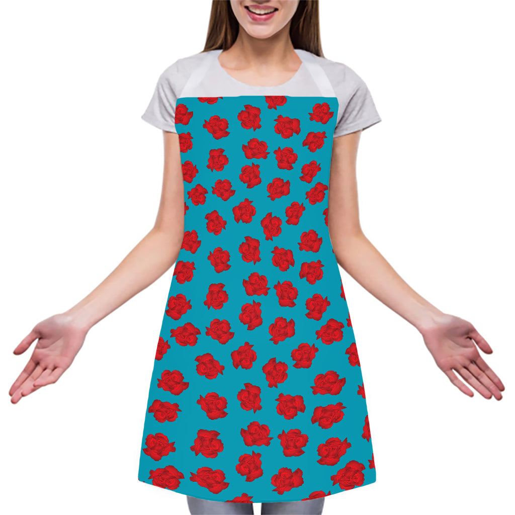 Red And Blue Carnation Pattern Print Adjustable Apron