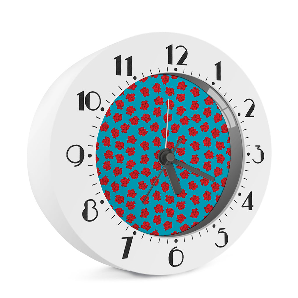 Red And Blue Carnation Pattern Print Alarm Clock