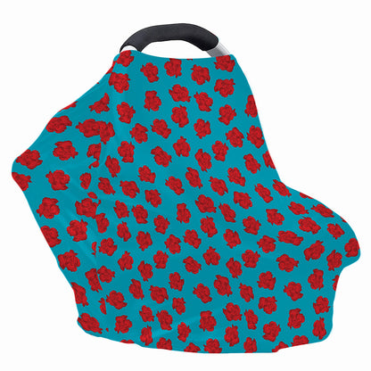 Red And Blue Carnation Pattern Print Baby Seat Cover