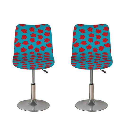 Red And Blue Carnation Pattern Print Bar Stool Covers