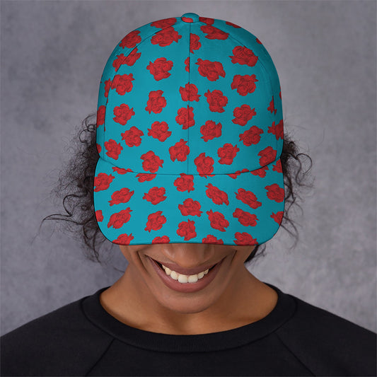 Red And Blue Carnation Pattern Print Baseball Cap