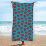 Red And Blue Carnation Pattern Print Beach Towel