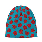 Red And Blue Carnation Pattern Print Beanie