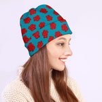 Red And Blue Carnation Pattern Print Beanie