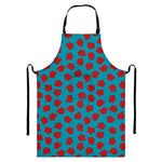Red And Blue Carnation Pattern Print Bib Apron With Pocket