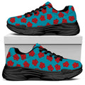 Red And Blue Carnation Pattern Print Black Chunky Shoes