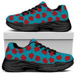 Red And Blue Carnation Pattern Print Black Chunky Shoes