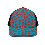Red And Blue Carnation Pattern Print Black Mesh Trucker Cap