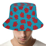 Red And Blue Carnation Pattern Print Bucket Hat