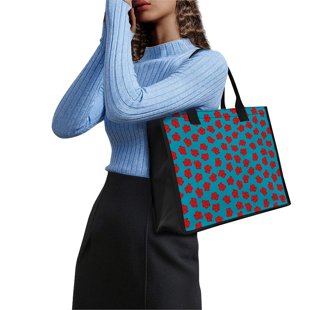 Red And Blue Carnation Pattern Print Canvas Tote Bag