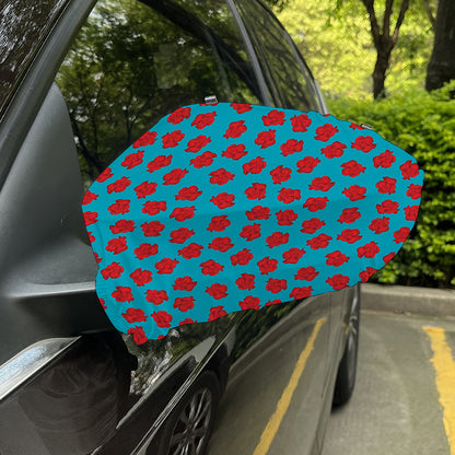Red And Blue Carnation Pattern Print Car Side Mirror Covers