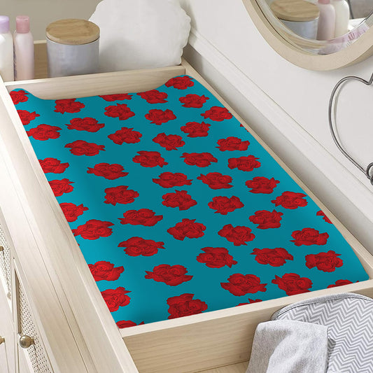 Red And Blue Carnation Pattern Print Changing Pad Cover