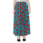 Red And Blue Carnation Pattern Print Chiffon Maxi Skirt