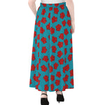 Red And Blue Carnation Pattern Print Chiffon Maxi Skirt