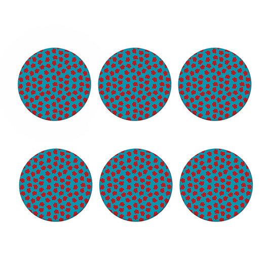 Red And Blue Carnation Pattern Print Coaster Set