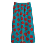 Red And Blue Carnation Pattern Print Cotton Front Slit Maxi Skirt
