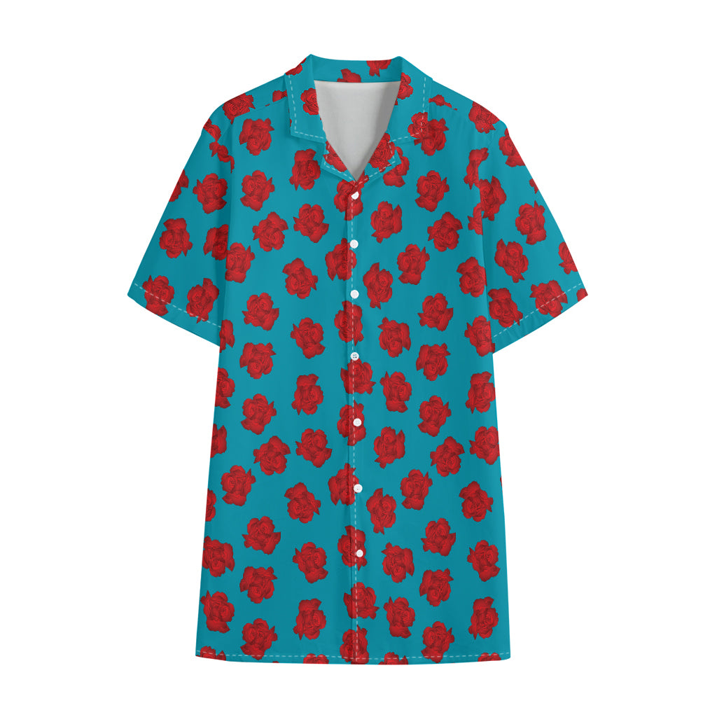 Red And Blue Carnation Pattern Print Cotton Hawaiian Shirt