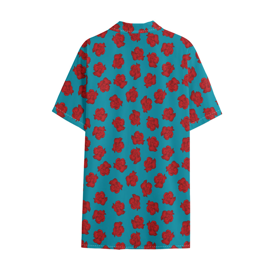 Red And Blue Carnation Pattern Print Cotton Hawaiian Shirt