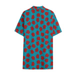 Red And Blue Carnation Pattern Print Cotton Hawaiian Shirt