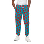Red And Blue Carnation Pattern Print Cotton Pants