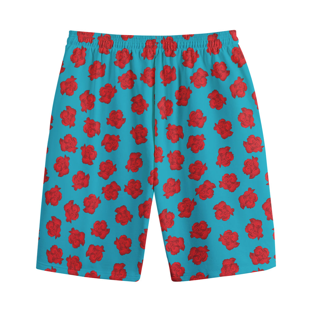 Red And Blue Carnation Pattern Print Cotton Shorts