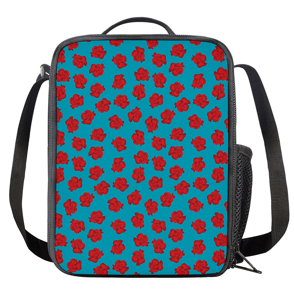 Red And Blue Carnation Pattern Print Crossbody Lunch Bag