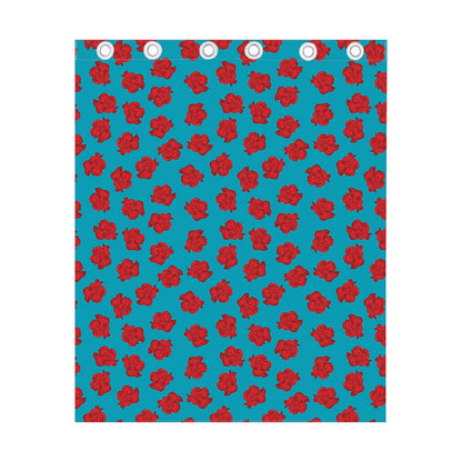 Red And Blue Carnation Pattern Print Curtain