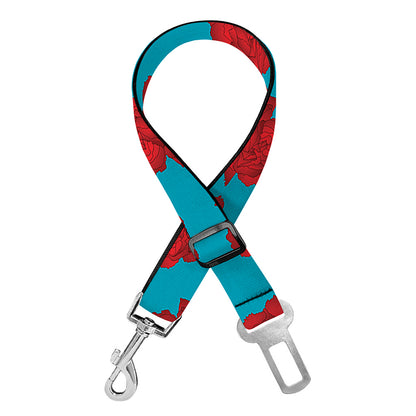 Red And Blue Carnation Pattern Print Dog Seat Belt