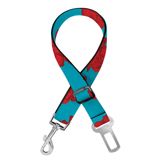 Red And Blue Carnation Pattern Print Dog Seat Belt