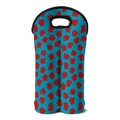 Red And Blue Carnation Pattern Print Double Neoprene Wine Tote